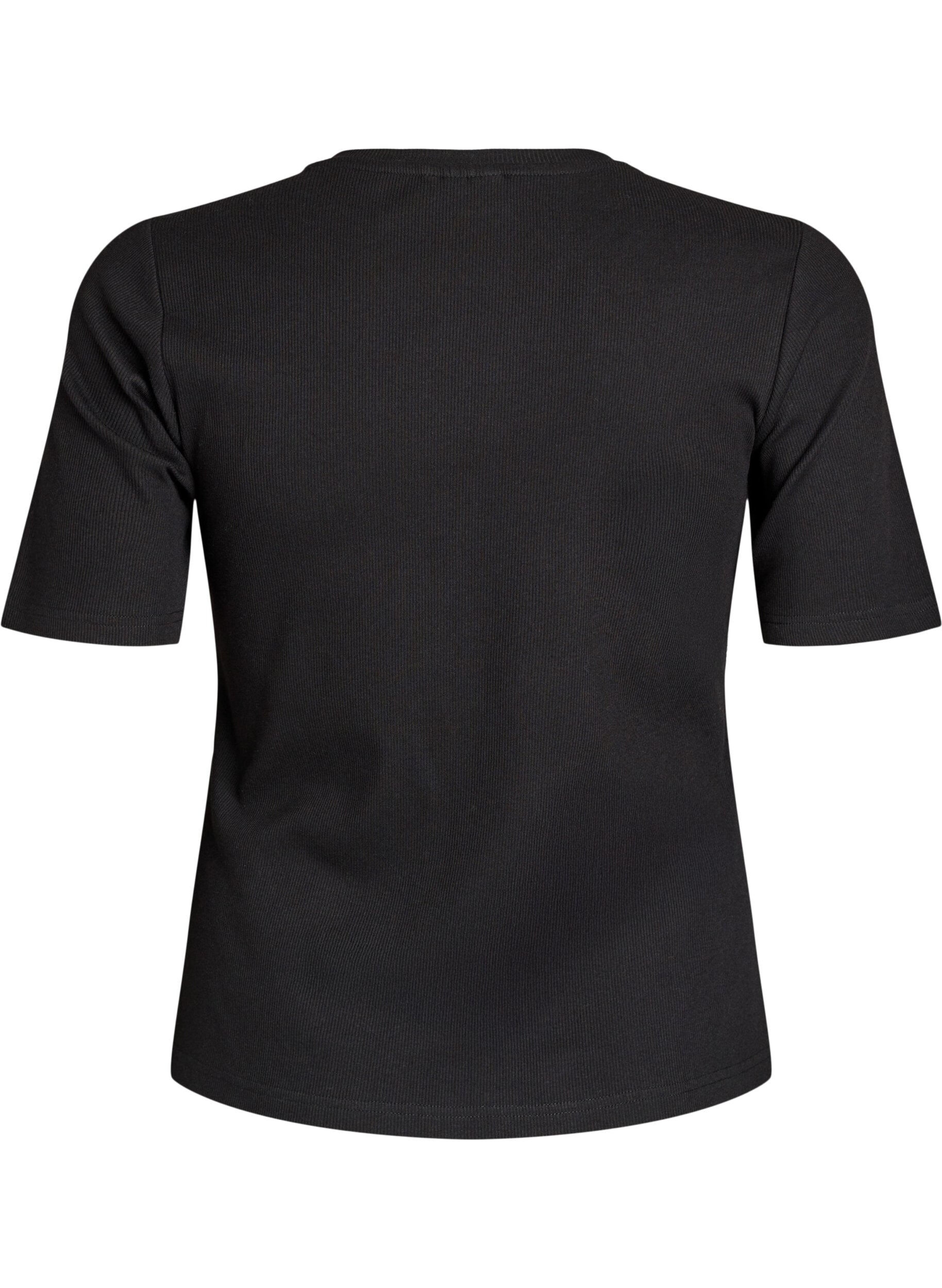 Zizzifashion Basic ribbed t-shirt with a round neck, Black, Packshot image number 1