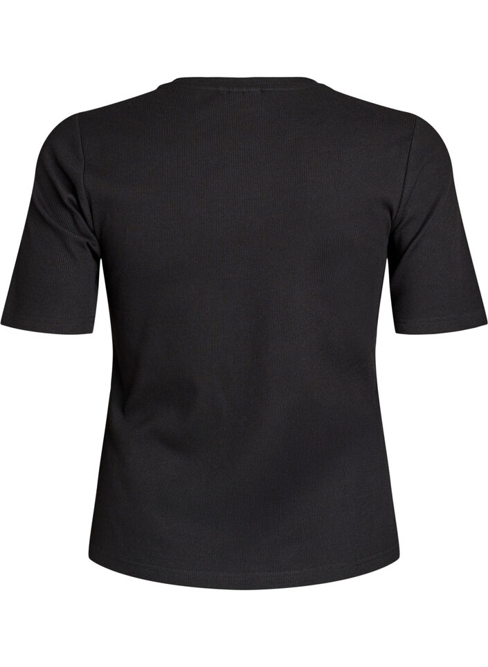 Basic ribbed t-shirt with a round neck, Black, Packshot image number 1