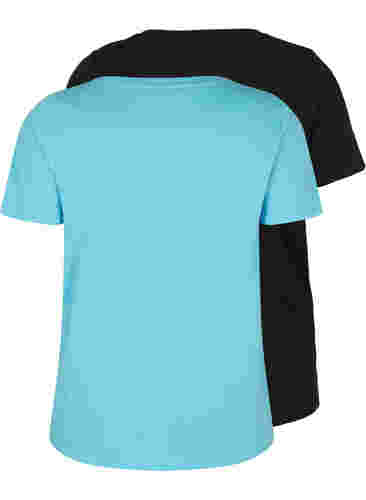 2-pack basic cotton t-shirt, Bonnie Blue/Black, Packshot image number 1