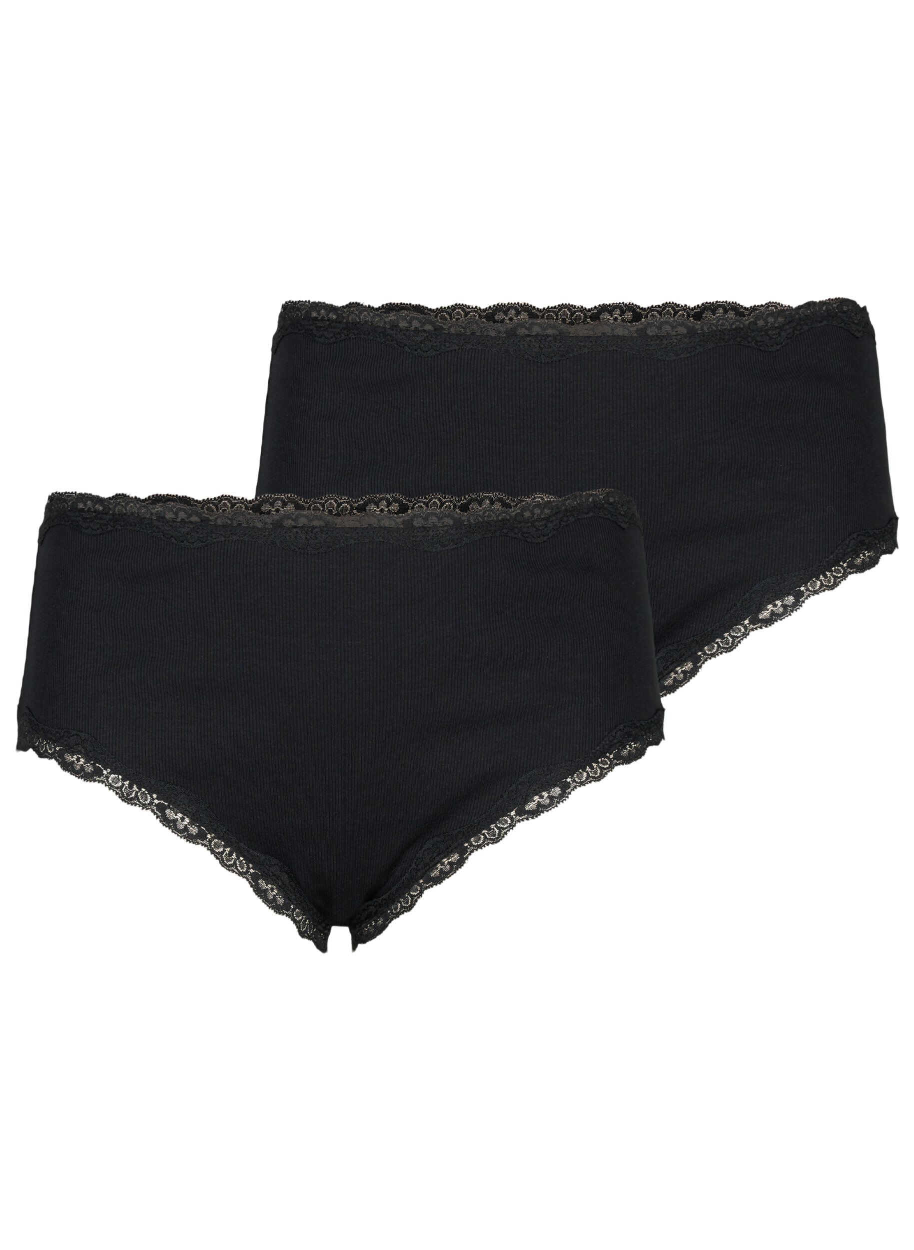 Zizzifashion 2-pack knickers with lace edge, Black/Black, Packshot image number 0