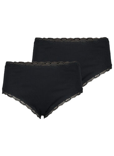 2-pack knickers with lace edge, Black/Black, Packshot image number 0