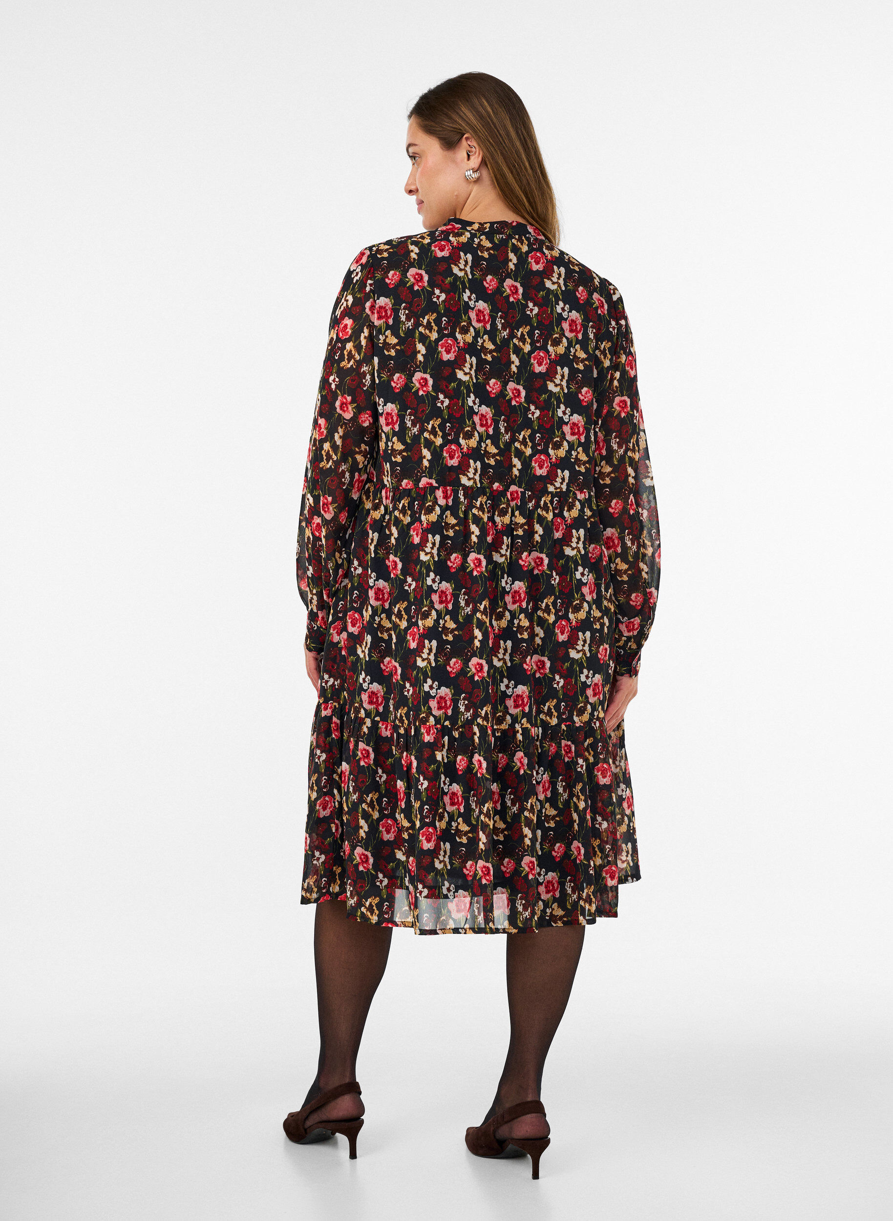 ZizzifashionDress with all-over print and a ruffle layer, Black, Model image number 1