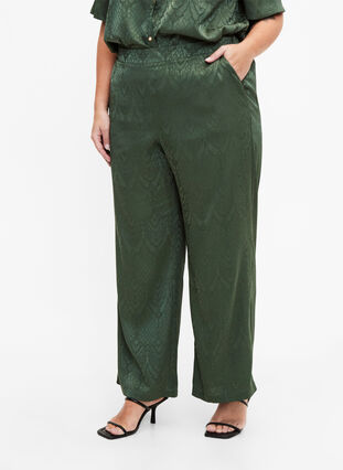 Trousers with textured pattern, Duck Green, Model image number 2