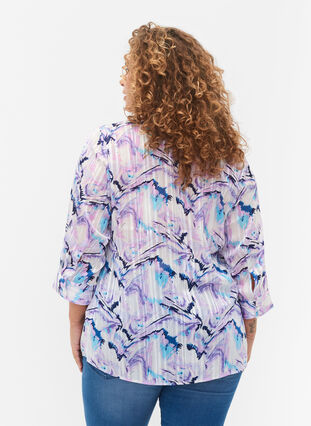 Printed blouse with 3/4 sleeves, Blue Lilac AOP, Model image number 1