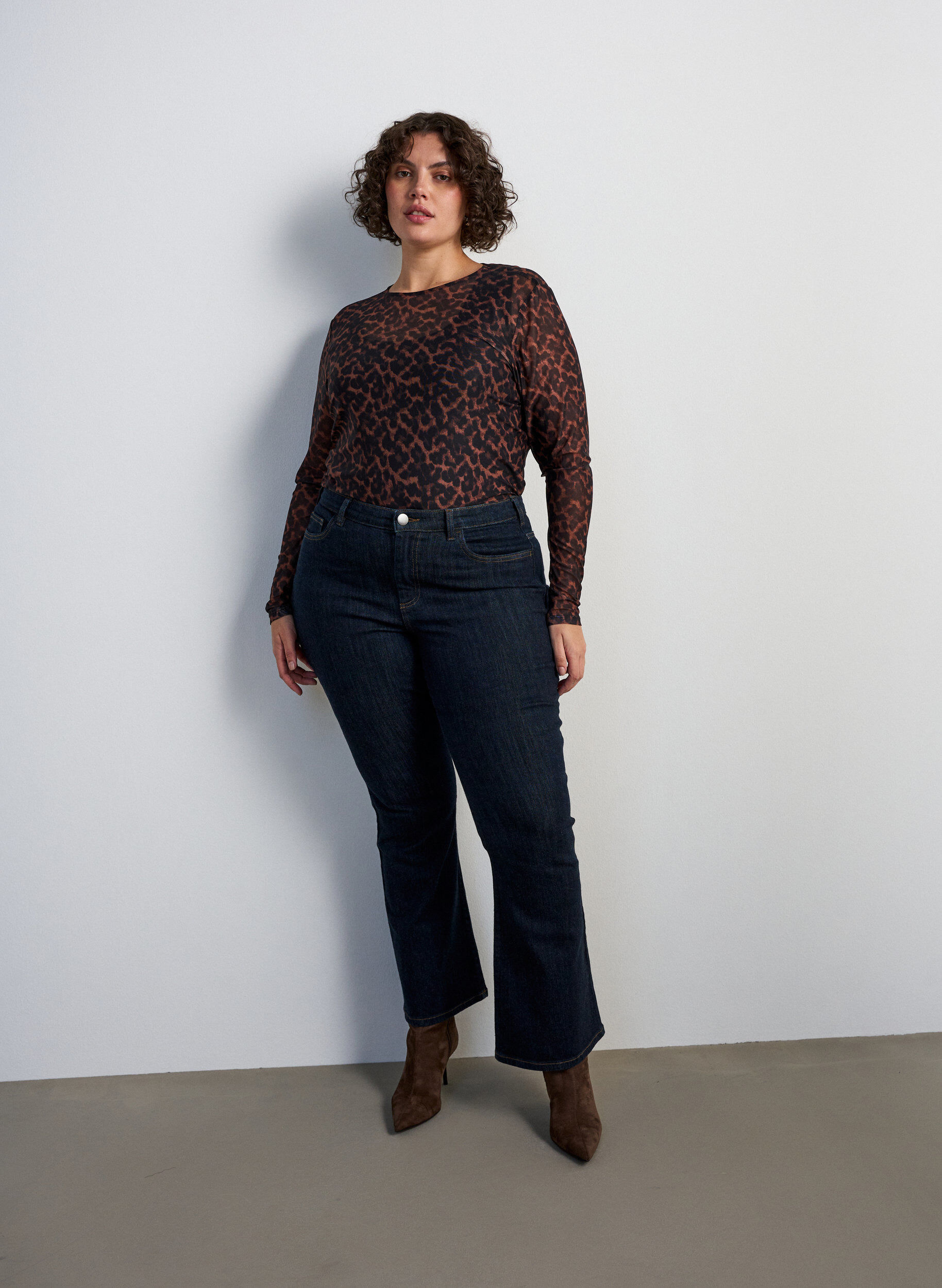 ZizzifashionMesh blouse with print, Brown, Model image number 1