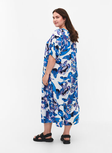 Short sleeve midi dress with print, Bright White AOP LE, Model image number 1