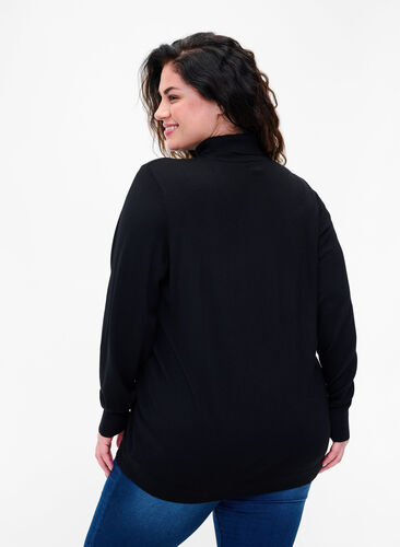 Viscose knit blouse with turtleneck, Black, Model image number 1
