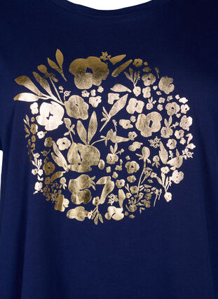 Organic cotton T-shirt with gold print, Med.Blue Gold Flower, Packshot image number 2