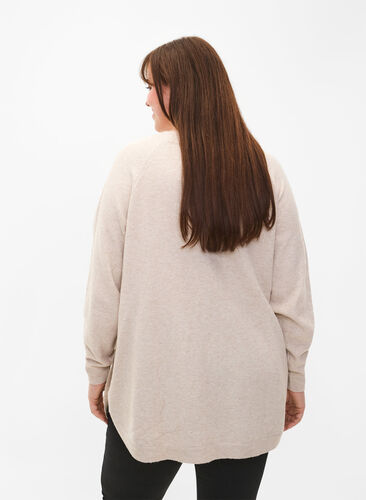 Knitted melange pullover with pearl buttons on the sides	, Pumice Stone Mel., Model image number 1