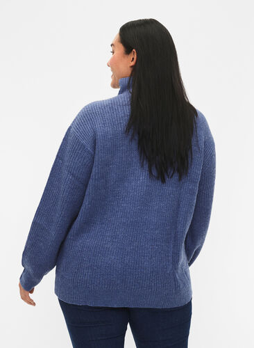FLASH - Knitted sweater with high neck and zipper, Coastal Fjord Mel., Model image number 1