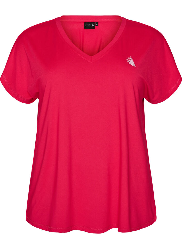 Loose training t-shirt with v-neck, Pink, Packshot image number 0