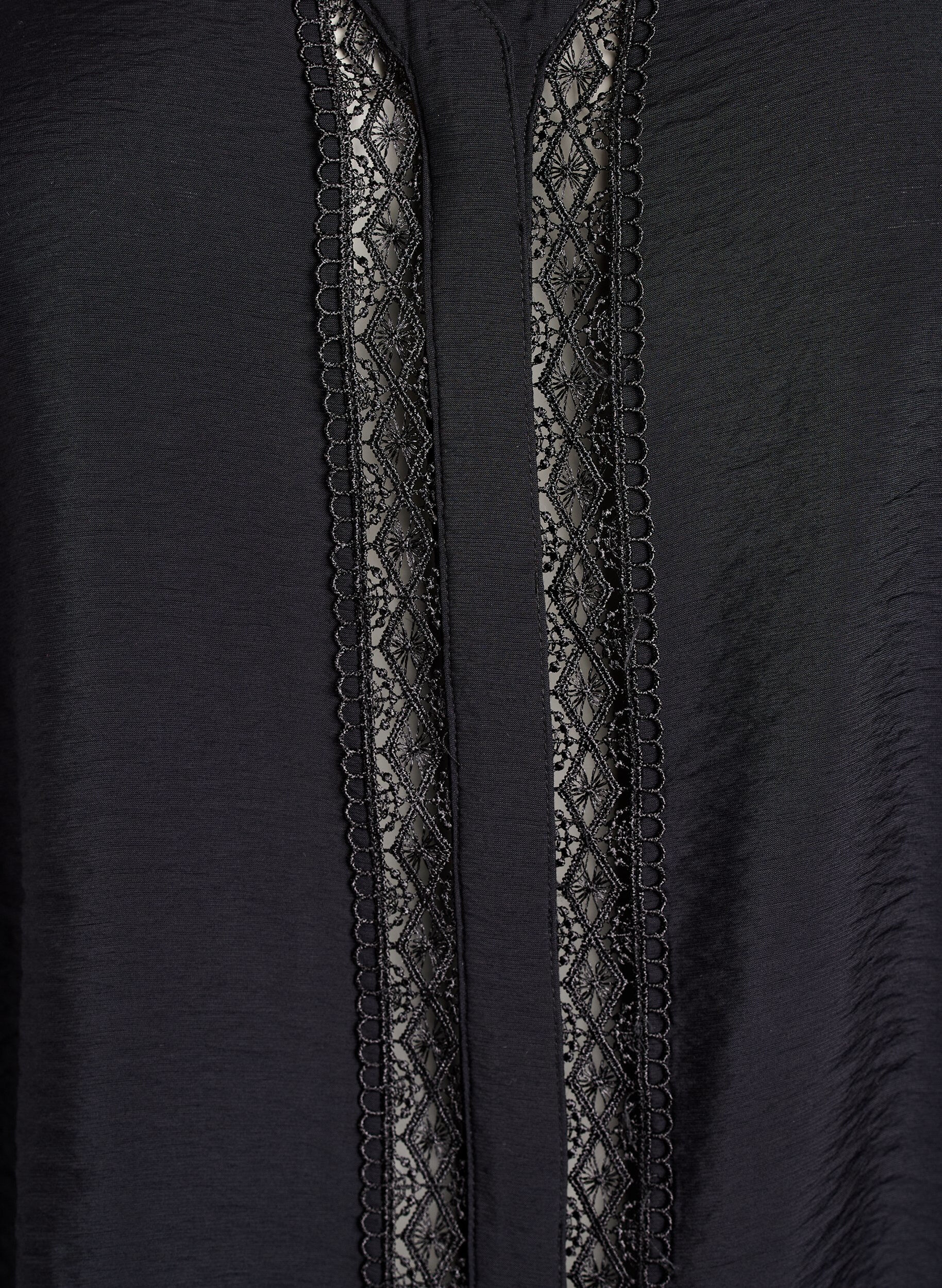 Zizzifashion Blouse with V-neck and embroidered bands, Black, Packshot image number 2