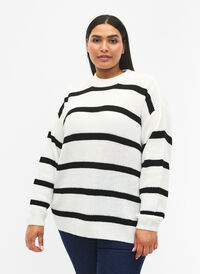FLASH - Striped Knit Sweater, White/Black Stripe, Model