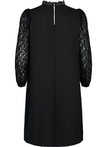 Long sleeve dress with lace, Black, Packshot image number 1