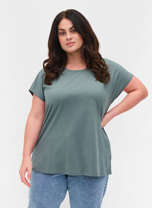 Cotton t-shirt with short sleeves, Balsam Green Solid, Model image number 0