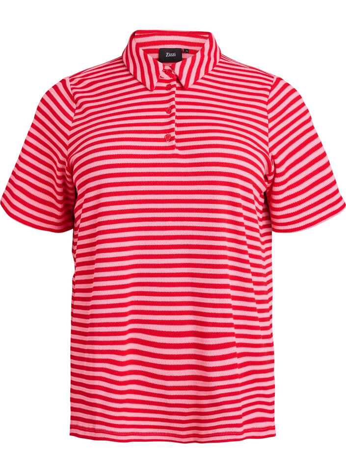Short sleeve polo shirt with stripes, Pink, Packshot image number 0