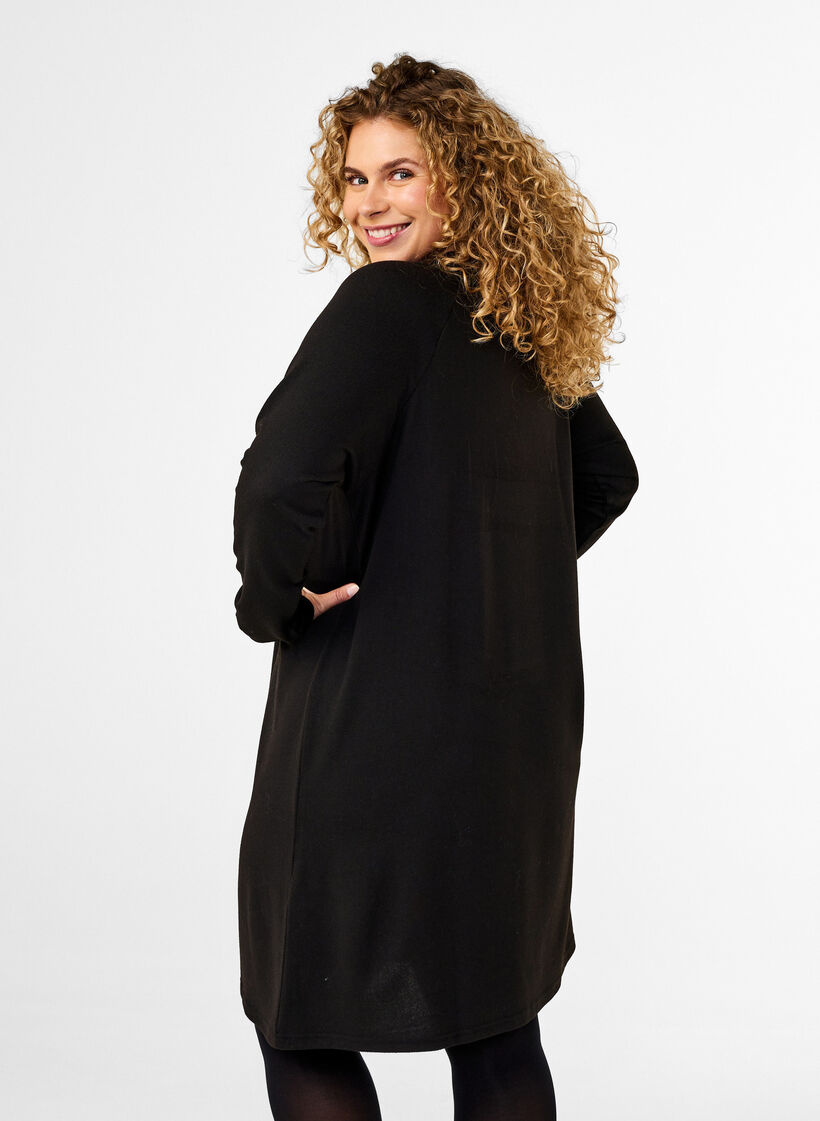 Jersey dress with buttons, Black, Model image number 1
