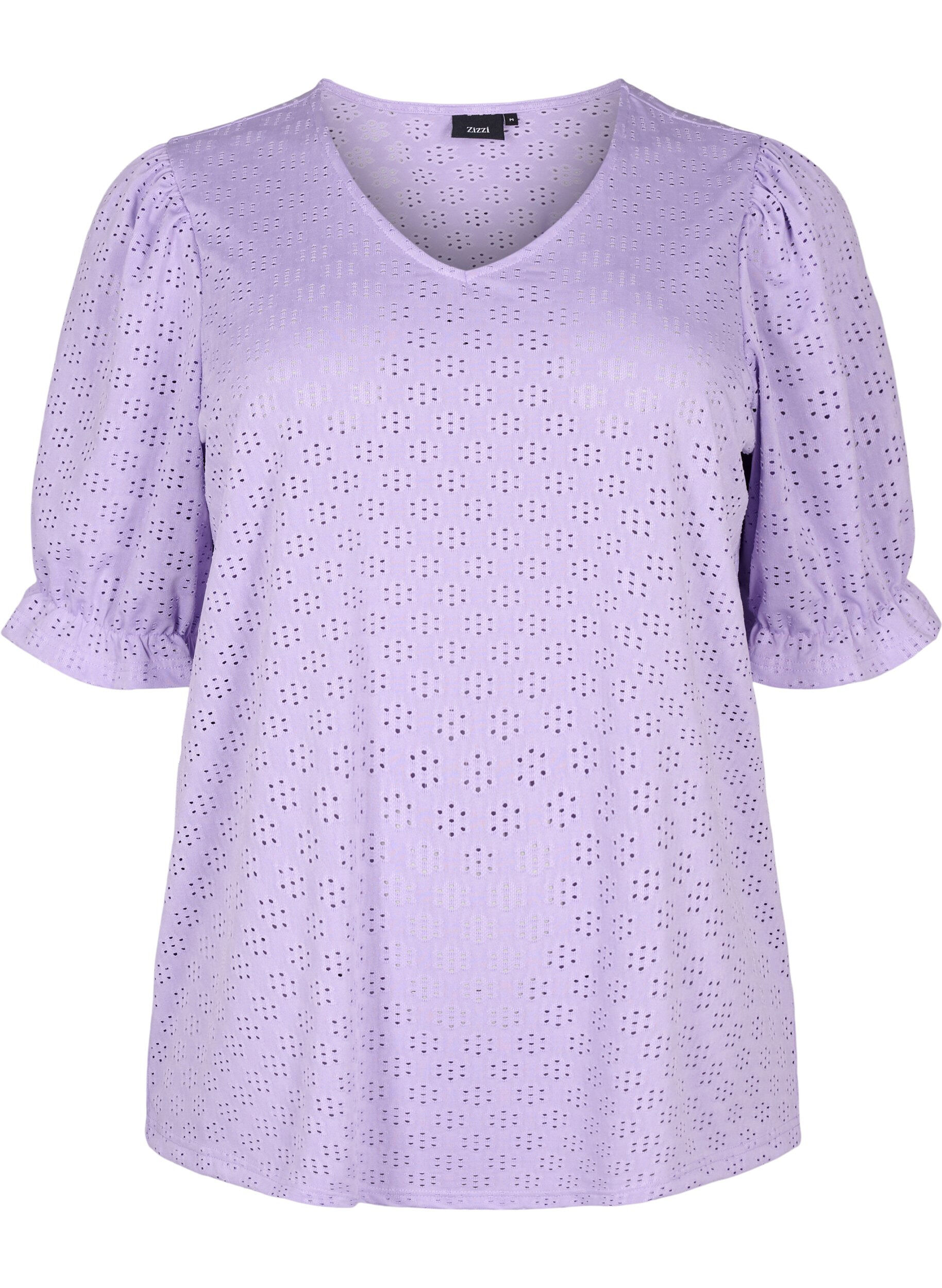 Zizzifashion V-neck blouse with hole pattern, Viola, Packshot image number 0