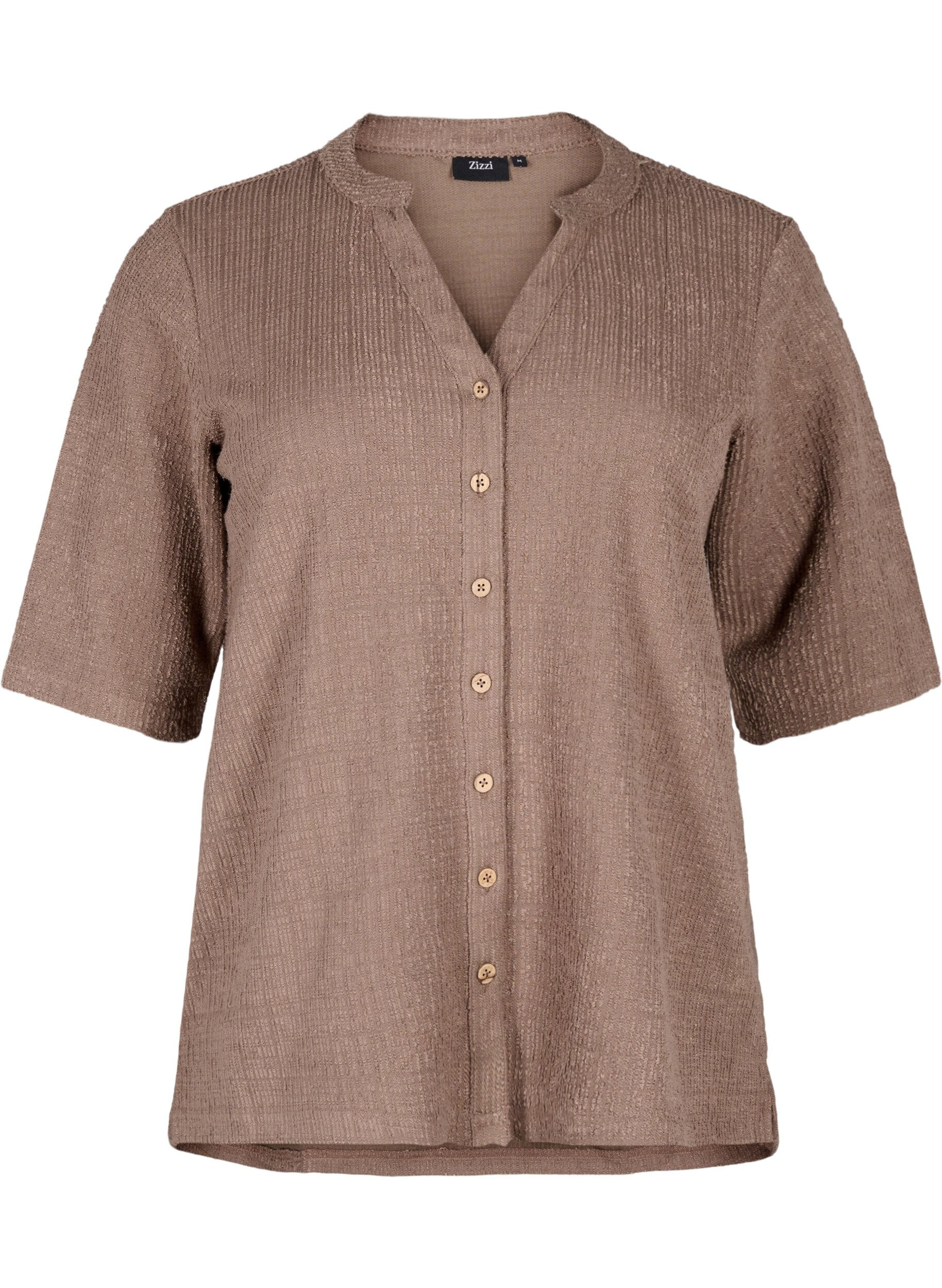 Zizzifashion Structured blouse with V-neckline, Walnut, Packshot image number 0