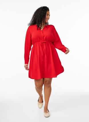 Knee-length dress with tie belt - Red - Sz. 40-64 - Zizzifashion Knee-length dress with tie belt - Red - Sz. 40-64 - Zizzifashion