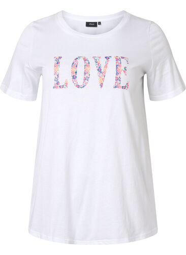Cotton t-shirt with round neck and print, Bright White W. Love, Packshot image number 0