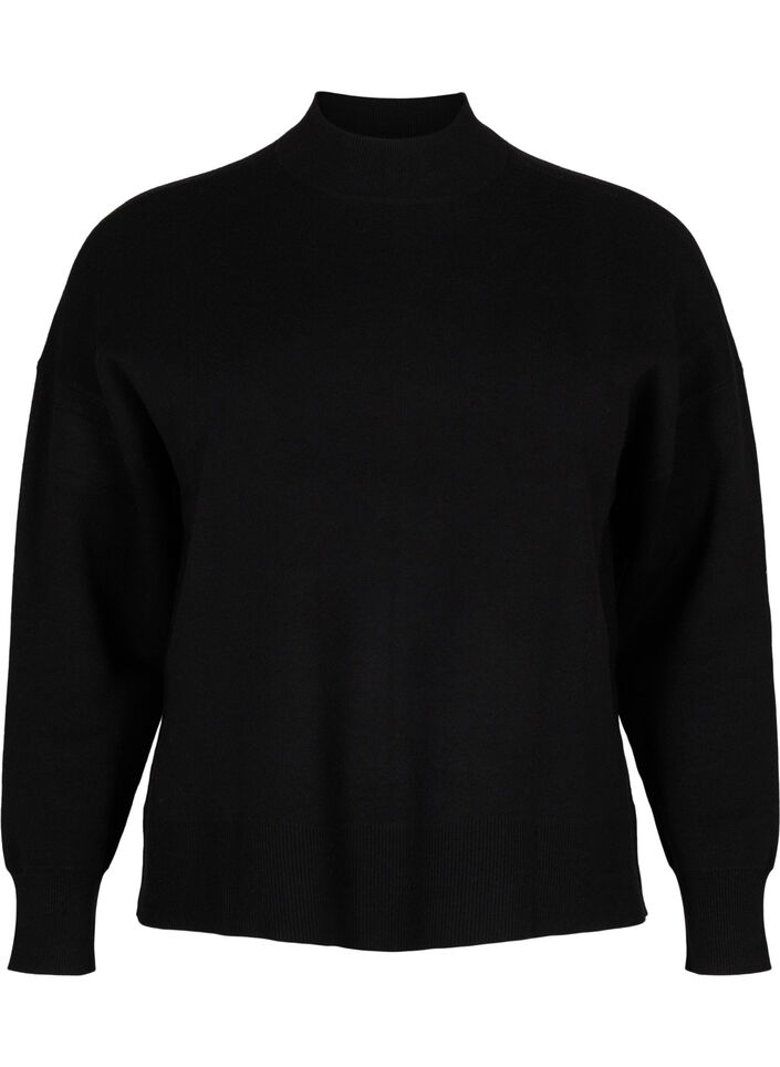 Solid colour knitted blouse, Black, Packshot image number 0