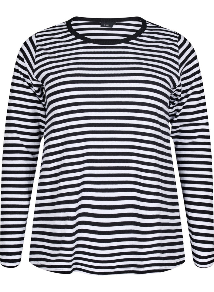 Striped blouse with long sleeves, Black, Packshot