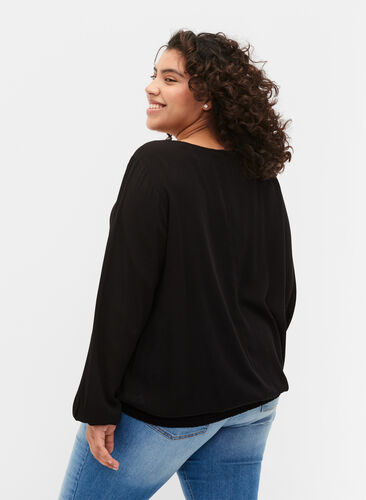 Viscose blouse with smock, Black, Model image number 1