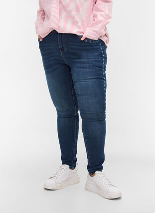 High-waisted embroidered Nille jeans, Blue denim, Model image number 2