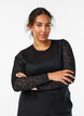 Lace blouse with round neck and slim fit, Black, Model image number 0
