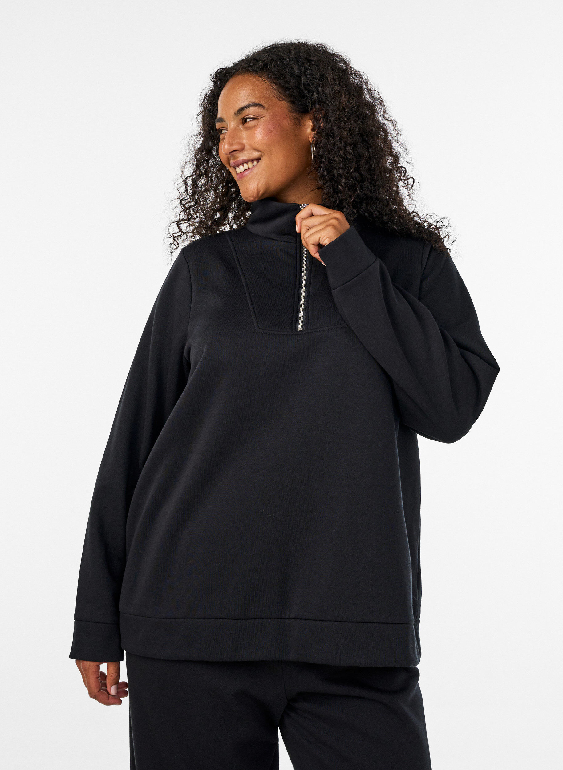 ZizzifashionSweatshirt with high collar and zipper, Black, Model image number 0