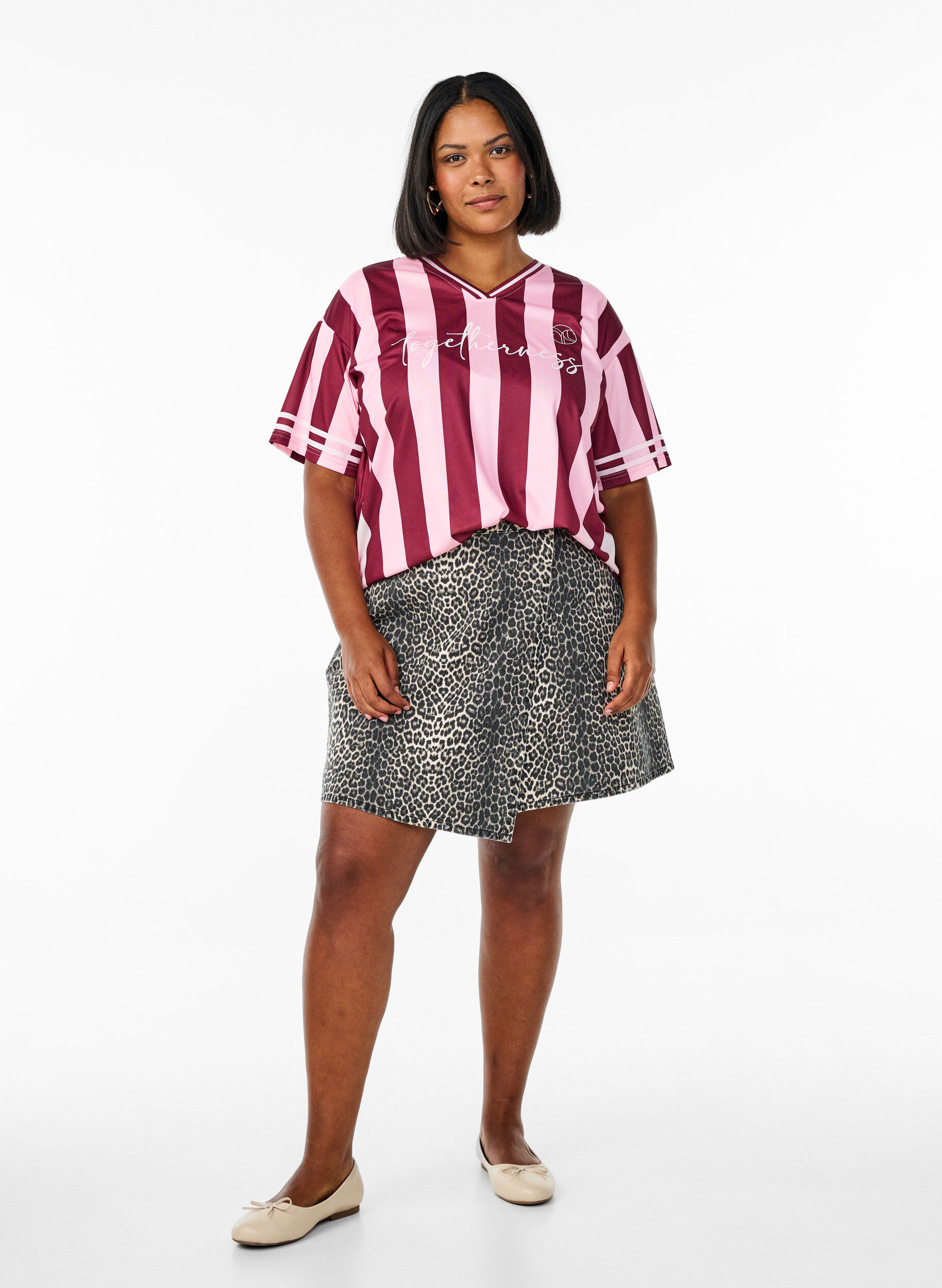ZizzifashionShort denim skirt with leopard print and an A-line shape, Brown, Model image number 1