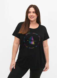 Sports t-shirt with print, Black/Hologram logo, Model
