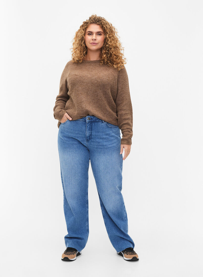 Melange sweater with round neck	, Caribou Mel., Model image number 2