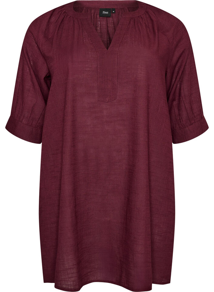 Cotton tunic with a V-neck, Red, Packshot image number 0