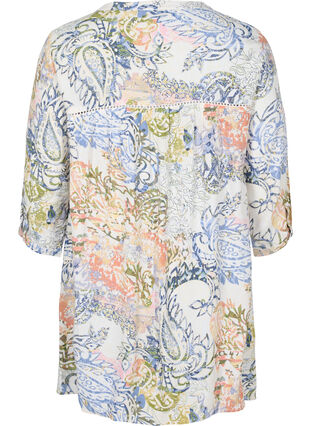 	 Printed viscose tunic with 3/4 sleeves, White Paisley AOP, Packshot image number 1