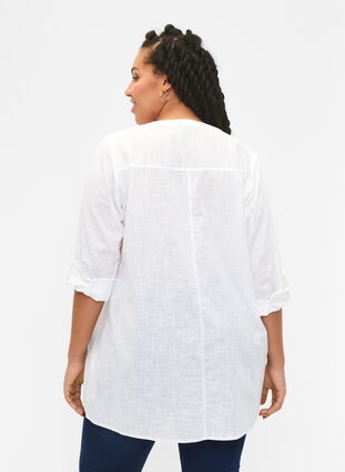 Tunic in cotton with 3/4 sleeves, Bright White, Model image number 1