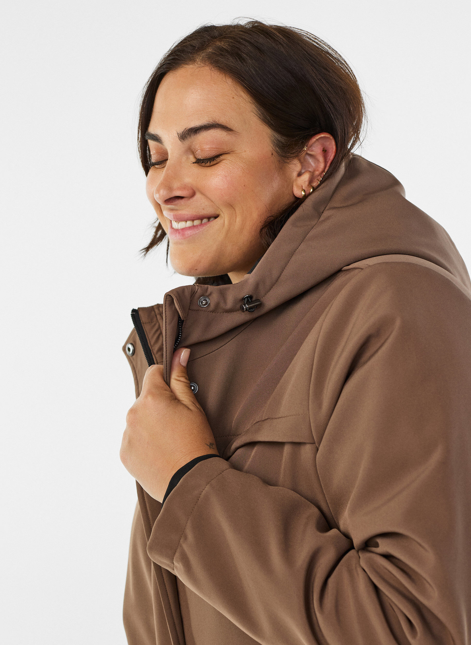 ZizzifashionWater-repellent softshell jacket with quilted lining, Brown, Model image number 4
