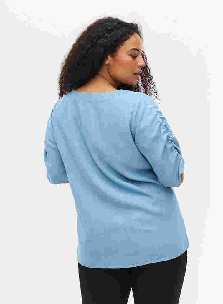 Blouse with draped sleeves, Light blue denim, Model image number 1