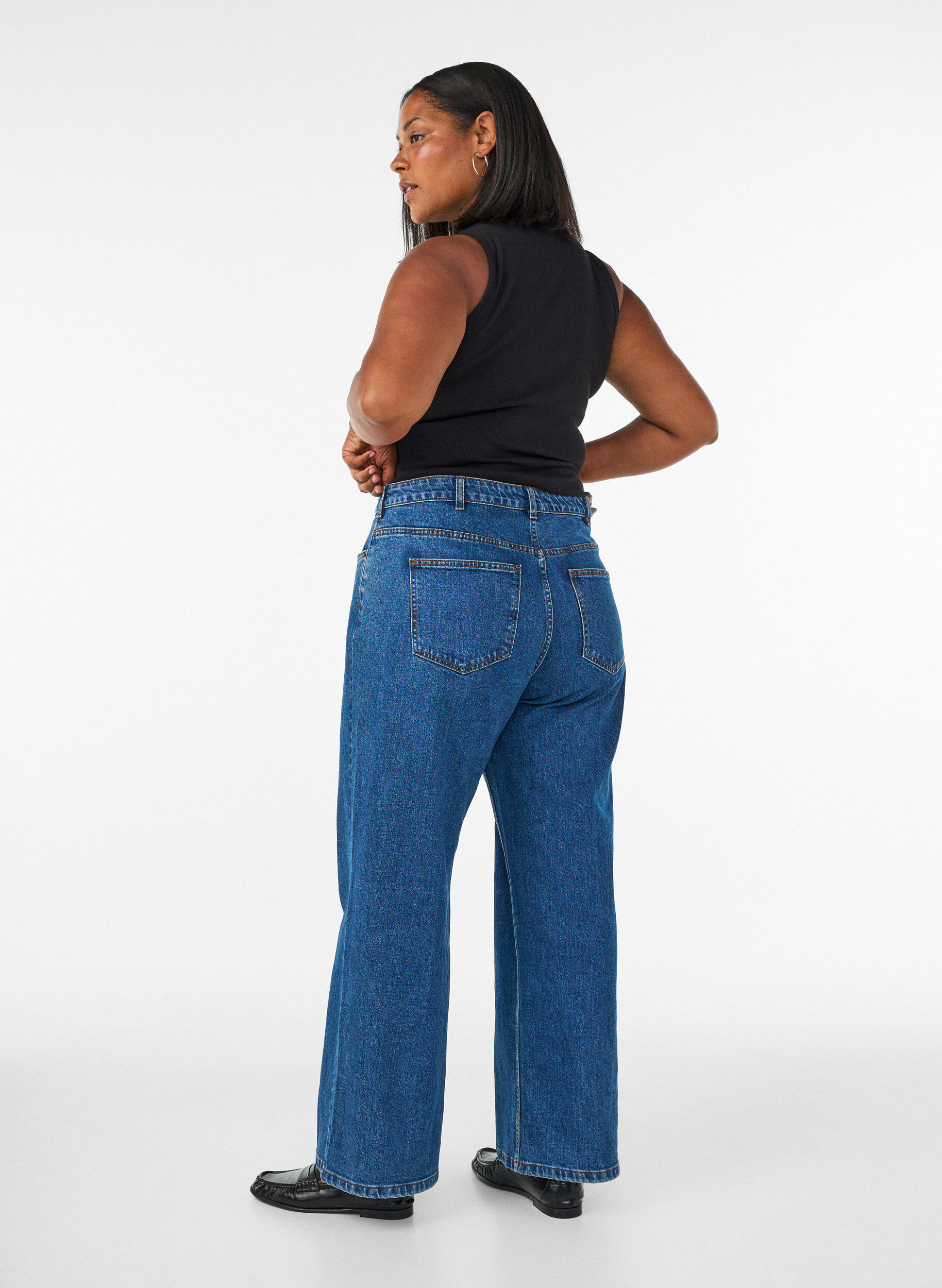 ZizzifashionWide leg jeans with high waist, Blue, Model image number 1