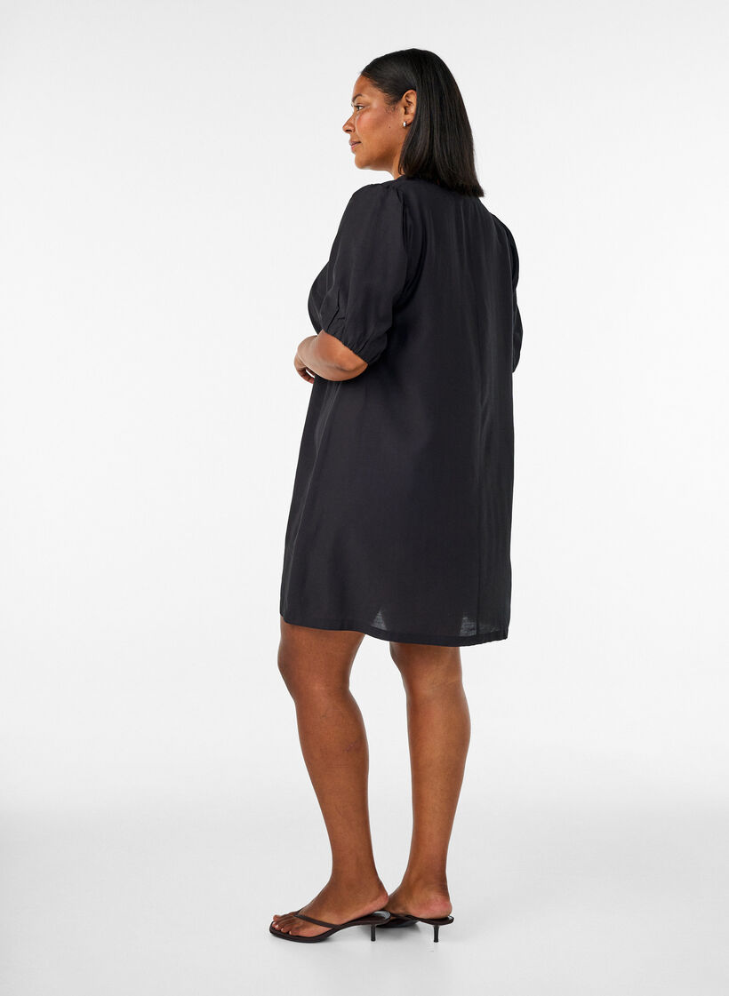 Short A-line dress with V-neck, Black, Model image number 2