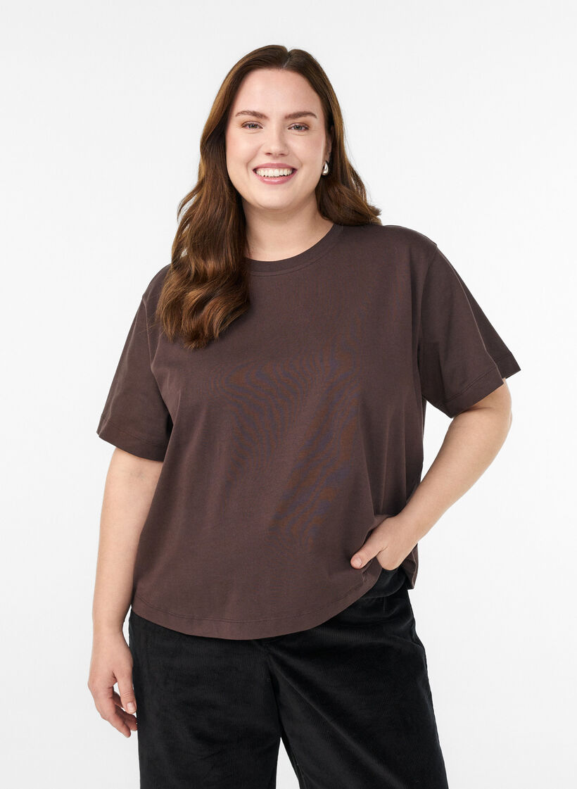 Boxy cotton t-shirt, Brown, Model image number 0