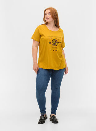 Short-sleeved cotton t-shirt with print, Harvest Gold, Model image number 2