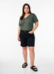 Fitted denim shorts with a high waist, Black, Model image number 1
