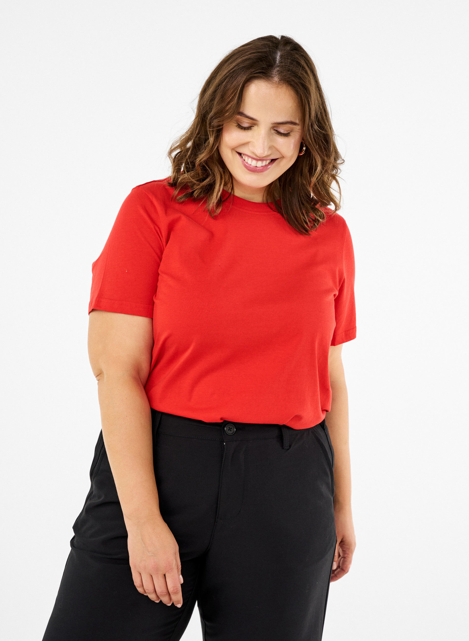 ZizzifashionBasic cotton T-shirt with round neck, Red, Model image number 0