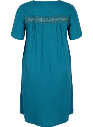 Short-sleeved cotton dress with lace details, Dragonfly, Packshot image number 1