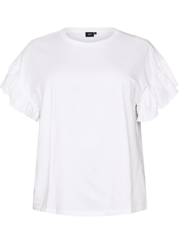 Organic cotton T-shirt with ruffle sleeves, White, Packshot image number 0