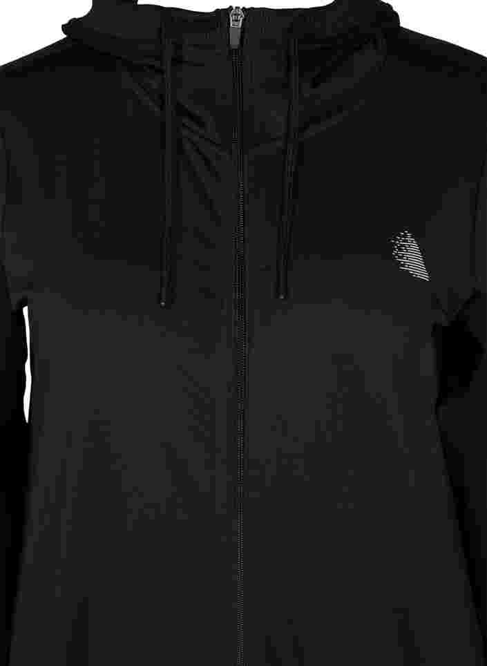 Long hooded sports cardigan with pockets, Black, Packshot image number 2