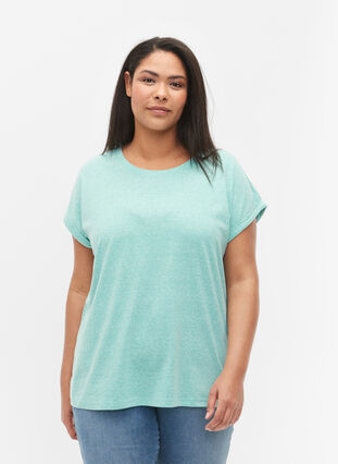 Melange t-shirt with short sleeves, Turquoise Mél, Model image number 0