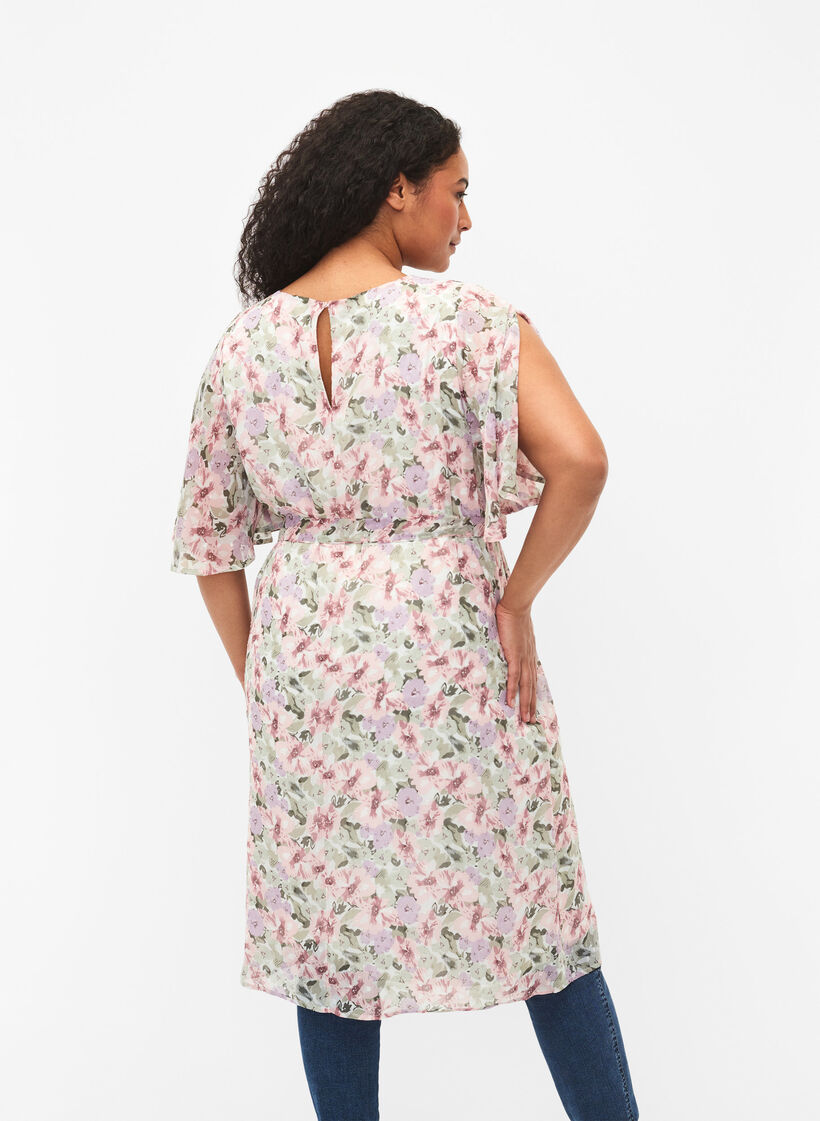 Floral dress with tie band, Flower AOP, Model image number 1